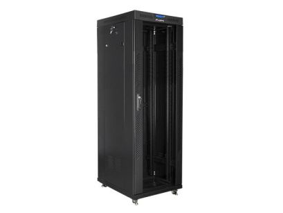 Szafa instalacyjna Rack stojąca 19" 37U 600x800 czarna drzwi szklane LCD Lanberg (flat pack)