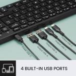 Klawiatura przewodowa Perixx PERIBOARD-215 scissor, ultra-flat, czarna, 4x HUB (2x USB-A, 2x USB-C) - 2