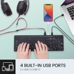 Klawiatura przewodowa Perixx PERIBOARD-215 scissor, ultra-flat, czarna, 4x HUB (2x USB-A, 2x USB-C) - 4