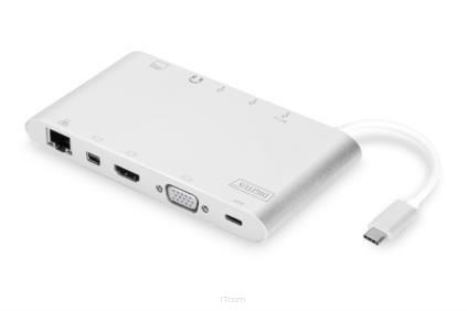 Stacja dokująca DIGITUS USB Typ C, 11-portów, Dual Monitor, 4K 30Hz, aluminiowa