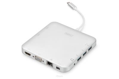 Stacja dokująca DIGITUS USB Typ C, 11-portów, Dual Monitor, aluminiowa, srebrna