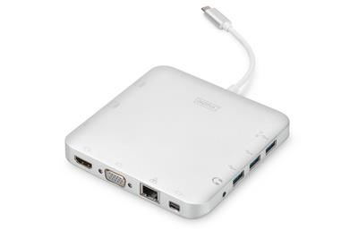 Stacja dokująca DIGITUS USB Typ C, 11-portów, Dual Monitor, aluminiowa, srebrna