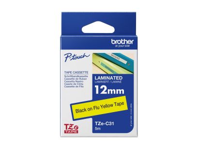 Brother TZEC31 TZE-C31 12mm czarny na fluor. żółty
