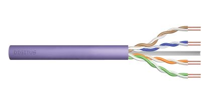 Kabel teleinformatyczny instalacyjny DIGITUS kat.6, U/UTP, B2ca, drut, AWG 23/1, LSOH, 500m, fioletowy, szpula