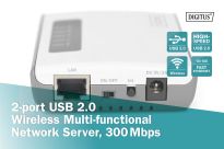 Serwer sieciowy DIGITUS wielofunkcyjny, bezprzewodowy 2-portowy, USB 2.0, 300Mbps - 7