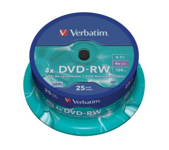 Płyty DVD-RW Verbatim 4x 4.7GB (Cake 25) MATT SILVER
