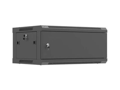 Szafa instalacyjna Rack Lanberg wisząca 19" 4U 600x450 czarna drzwi metalowe (flat pack)