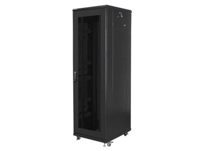 Szafa instalacyjna Rack stojąca 19" 42U 600x800 czarna drzwi perforowane Lanberg (flat pack)