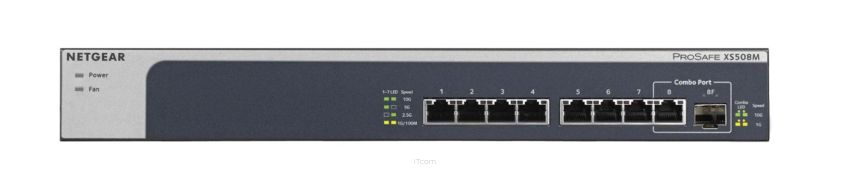 Switch niezarządzalny Netgear XS508M ProSafe Switch PoE+ LAN 7x10G 1xSFP+/COMBO