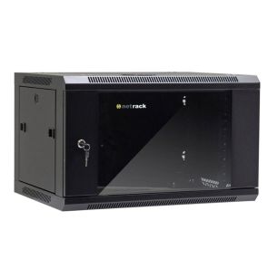 Szafa wisząca 19" Netrack, 6U/600x450mm – czarny, drzwi szklane, otwierane boki