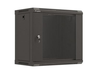 Szafa instalacyjna Rack wisząca 19" 9U 540x350 czarna Drzwi przeszklone Lanberg (flat pack)