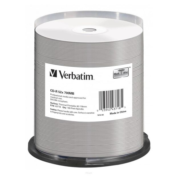 Płyty CD-R VERBATIM  52x Cake 100 szt AZO Thermal Nadruk