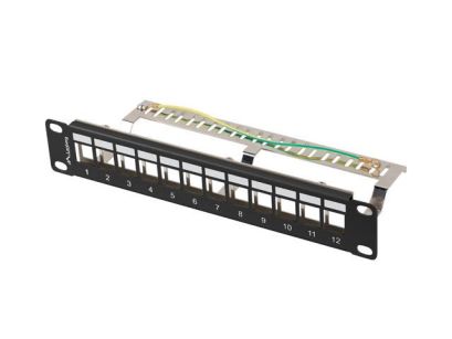 Patch panel pusty Lanberg 12 Port 1U 10" FTP z organizerem do modułów Keystone czarny