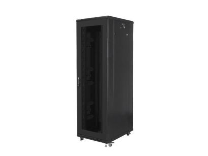 Szafa instalacyjna Rack stojąca 19" 42U 800x800 Drzwi perforowane czarna Lanberg (flat pack)