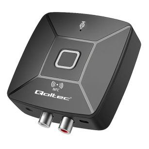 Transmiter Qoltec bezprzewodowy odbiornik Audio HiFi Home&Car | Bluetooth 6.0 | NFC | 2 X RCA | 1 x AUX MiniJack 3.5mm | Mikrofon