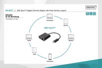 Karta sieciowa DIGITUS przewodowa USB 3.0 Typ C do RJ45 Gigabit Ethernet oraz 1xUSB Typ C z PD 2.0 - 4