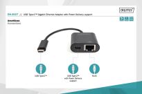 Karta sieciowa DIGITUS przewodowa USB 3.0 Typ C do RJ45 Gigabit Ethernet oraz 1xUSB Typ C z PD 2.0 - 2